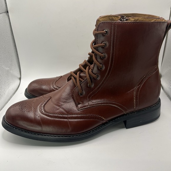 Delli Aldo Men 8 Ankle Boot Wing Tip Maroon Leather Lining Lace Up Side Zip NWOB - Picture 1 of 13
